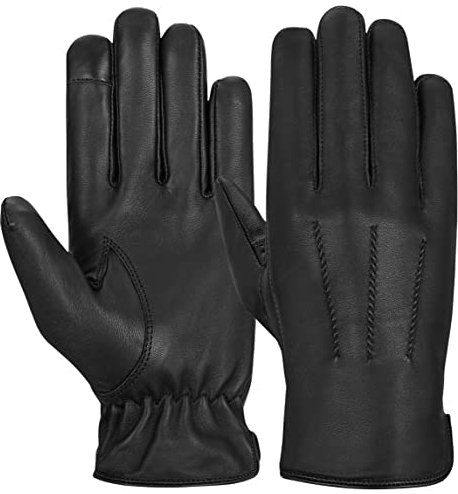 Hand Fallow Leather Winter Gloves for Men – Full Touchscreen, Sheepskin Lining, Thermal, Ideal for Driving & Outdoor Use