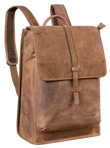 STILORD 'Foster' Lederrucksack Groß Fahrrad Rucksack Vintage Leder Rucksack für Laptop Business Backpack Arbeitsrucksack für Herren Damen Echtleder, Farbe:mittel - braun