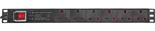 PULSE PDS6-SRG 6 Way UK PDU with UK Plug and Surge Protection, 19 1U