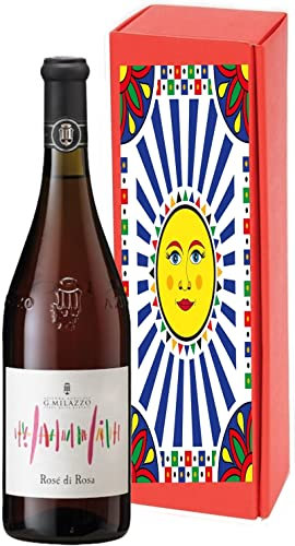 Sicilia Bedda - ROSE' DI ROSA Vino Rosato Frizzante MILAZZO - Bottiglia da 75 CL - BIOLOGICO (1 Bottiglia Cofanetto Maioliche)