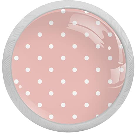 Lot de 4 boutons de tiroir rose pastel à pois blancs pour commode