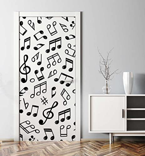 MyMaxxi - Tür bekleben mit Türtapete Türposter Türfolie Selbstklebend 90x200 Notensystem - Tür verschönern Türaufkleber Türklebefolie Klassik Musiknoten schwarz weiß
