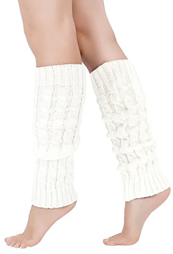 Junely Leg Warmers 80s Kawaii Leg Warmer Knit Legwarmers Halloween Lolita Gyaru Goth Emo Gothic Accessories for Ballet Figure Skating Ice Skating Dance White