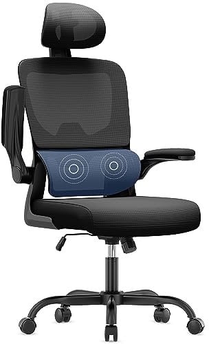 naspaluro Office Chair Ergonomic for Desk with Adaptive Lumbar Support/Headrest/Flip-up Armrests Swivel Computer Chair with Rocking Function Executive Manager Chair For Home Office-Black