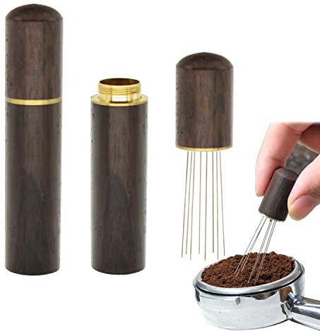Kaffee Tamper,Espresso Nadel,WDT Tool, Coffee Distributor Tamper, Koffee Werkzeug mit 8 feine Edelstahlnadeln, Kaffee Zubehör, Espresso Kaffeerührer mit Holz Griff dunkel