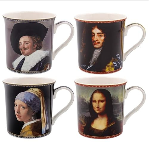 Lesser & Pavey Leonardo Da Vinci's Famous Monalisa Portrait and Assorted Portrait Mug Set | Decorative Mug Set for Kitchen and Dining | Set of 4 Mugs