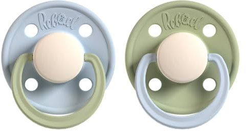 Rebael Fashion Schnuller | 2er-Pack | Naturkautschuk/Latex | Hergestellt in Dänemark | BPA-Frei | Sauger in Kirschform | Cold Pearly Dolphin/Cloudy Pearly Elephant, Größe 1 (0-6 Monate)