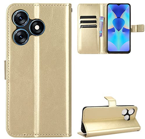 BellaCase Tecno Spark 10 4G Coque [Étui Portefeuille] [Fonction Support] [Slots pour Cartes] [Couverture à Rabat Magnétique] Compatible avec Le Smartphone Tecno Spark 10 4G(d'or)