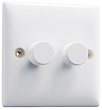 Double Dimmer Switch for Lights White | VELTZ Pro | 2 Gang 2 Way 400W x2 | Slim Curved Round Edge Design | Wall Electrical Power Switched
