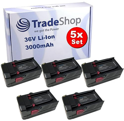 5X Trade-Shop Premium Li-Ion Akku 36V / 3000mAh Ersatz für Hilti B36 B36/3.9 B36V 2203932 418009 für Bohrhammer Schlagbohrmaschine Akkuschrauber Bohrmaschine