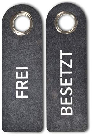 2 FREI BESETZT Türhänger aus Filz (dunkelgrau) - Mit Metal-Schutzring - Beidseitig bedruckt: Vorderseite FREI Rückseite BESETZT - Badezimmer Schlafzimmer - Statusanzeiger - Vielseitig einsetzbar