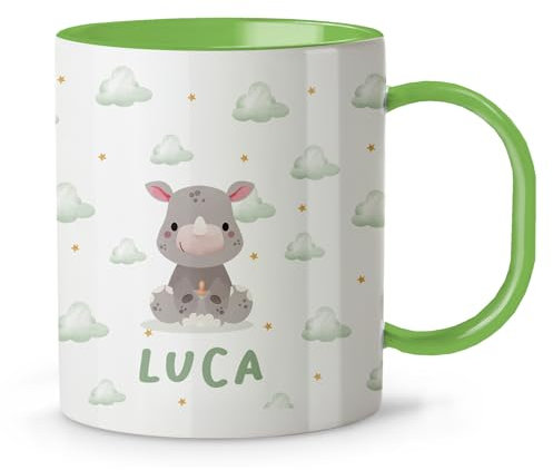 LolaPix Vaso infantil sin BPA. Taza Personalizada. Taza plastico infantil. Regalo Personalizado. Tazas Originales para Regalar. Colores a elegir. Rino nubes
