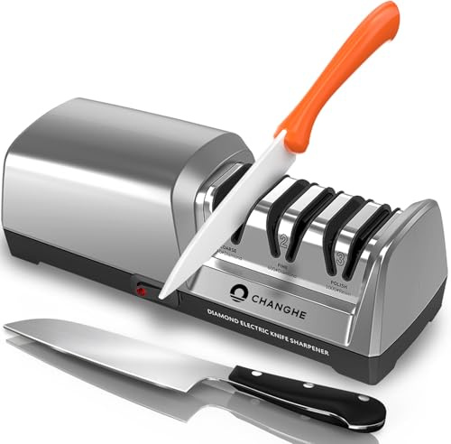 VERSAINSECT ectric Kitchen Knife Sharpener - for Kitchen Knives and Ceramic Knives with Precision Soft Angle Guide and Diamond Abrasives, 3-stage Design for Sharpening and Polishing Straight Knife