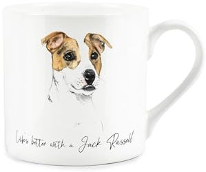 Jack Russell Gift Mug - White Dog Bone China Coffee/Tea Present by Rhiannon Chauncey