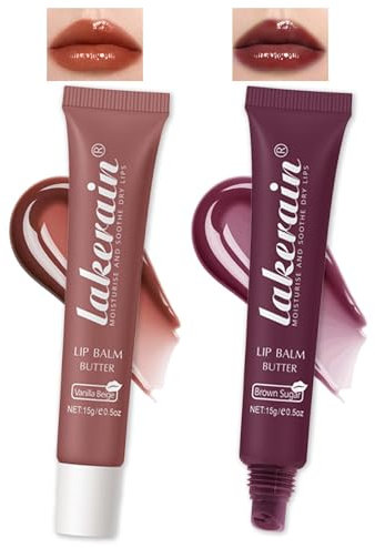 2 Farben Glossy Lip Butter Balm, feuchtigkeitsspendende nicht klebend Lipgloss, hochglänzendes Finish Lip Glow Oil,natürliche, Plumping Lip Tint Lip Care & Repair Lip Mask für trockene Lippen-2+3