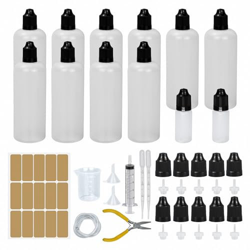10 Stk Liquid Flaschen 120ml,Tropfflasche 2x10ml Dropper Bottle Quetschflaschen Leer Plastikflaschen Reiseflasche mit Kindersicherung Ersatzdeckel Inkl. Messbecher Trichter Spritzen Flachzange (120ml)