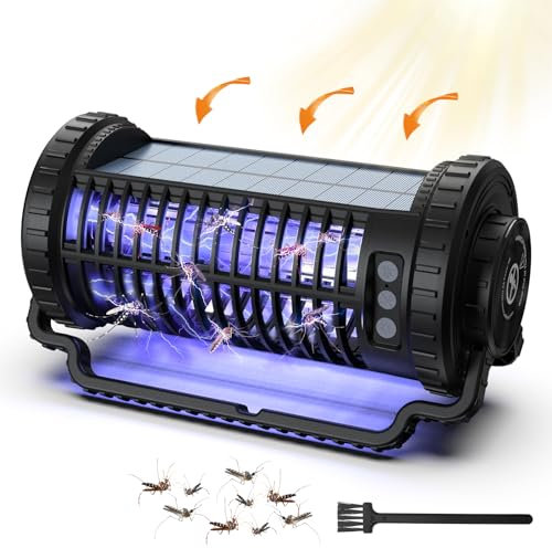 bubbacare Solarstrom Insektenvernichter Elektrisch, 4200V Mückenfalle Lampe mit LED-Licht USB Wiederaufladbar Mückenlampe, 3 in 1 Mückenschutz für Küche, Haus, Garten, Hof, Camping, Schwarz, WSMWD-03