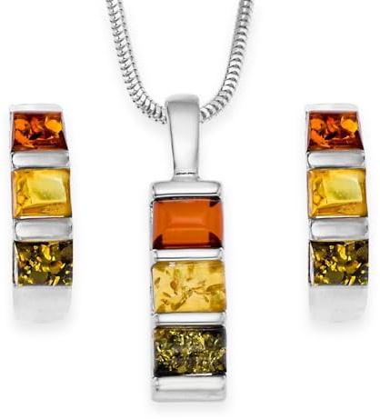 Schmuck Set Damen Silber 925 Bernstein Kette Ohrringe Geschenkset Tasche Karte Geschenkbox Geschenke für Frauen Valentinstag Jahrestag Geburtstag Muttertags Geschenk für Sie Freundin Ehefrau Mädchen