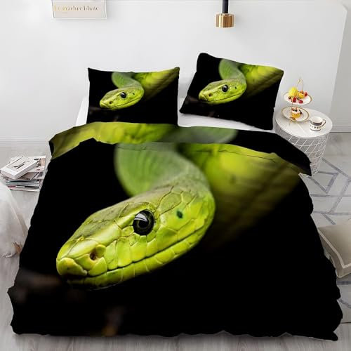 Bettwäsche 140x200 Schlange, Winter Weiche Mikrofaser Bettwäsche-Set Schlange Bettbezug und 2 Kissenbezug 80x80 cm, 3 teilig Bettwaren 3D Bettbezüge Set ##2936