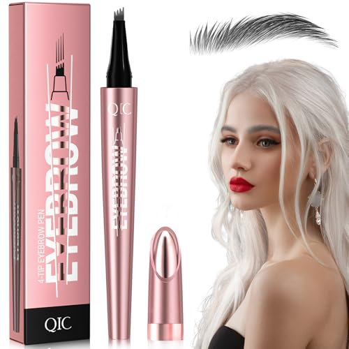 Augenbrauenstift mit 4 Gabelspitzen, 3D Microblading Augenbrauenstift Härchenzeichnung Wasserfest, Magischer Augenbrauenstift Wasserfester Eyebrow Pencil für Augenbrauen Make-up, Grau
