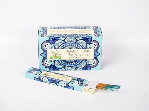 Namaste India Räucherstäbchen Agarbatti 12er Pack - 240 Sticks insgesamt - Aromatische Entspannung, Meditations- und Yoga-Duft, Handgefertigt aus Indien (Patchouli + Nag Champ)