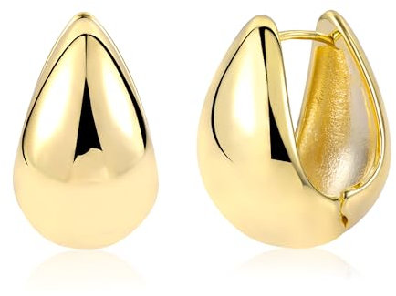 Klobig Creolen Kleine Gold Ohrringe Damen, Silber 925 Oval Chunky Knorpel Huggie Leicht Breit