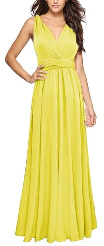 Genérico Vestidos De Boda Mujer Vestido Cruzado Vestidos Largos Convertibles multiposición Vestidos para Damas de Honor Vestidos de Invitados de Boda para Mujeres S XL Vestidos Mangas (Yellow, XL)