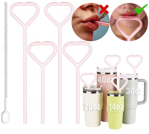 NiHome 4 pajitas reutilizables de vidrio de borosilicato antiarrugas para vasos de 40 onzas y 30 onzas, pajitas sin arrugas, pajitas sin arrugas para tazas Stanley con cepillo, sin BPA, aptas para
