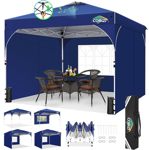 COBIZI Faltpavillon 3x3m Wasserdicht Stabil Winterfest mit UV-Schutz 50+|Höhenverstellbarer Pop Up Pavillon mit Entlüftung & 3 Seitenteilen | Inkl. 4 Sandsäcke für Camping, Strand & Festival Navy Blau