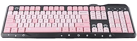 Clavier, Clavier Ultra Fin Filaire USB, Clavier Filaire D'ordinateur de Chat de Dessin animé Mignon pour Clavier Universel D'ordinateur Portable de Bureau à Domicile (Poudre Noire)