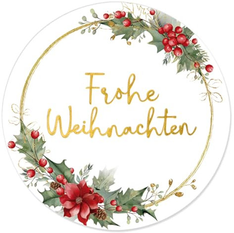 BETESSIN Aufkleber Weihnachten - 120 Stück Frohe Weihnachten Aufkleber - Weihnachtsetiketten Selbstklebend - Weihnachtsaufkleber für Papiertüten und Geschenkverpackungen (⌀4cm)