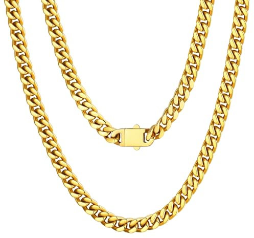 U7 Halskette Herren Gold Ketten für Herren Edelstahl Kubanisch Kette für Jungs Miami Panzerkette Herren Halskette Schicke Gliederkette 61cm Miami Ketten Männer Metallkette Modeschmuck für Bruder