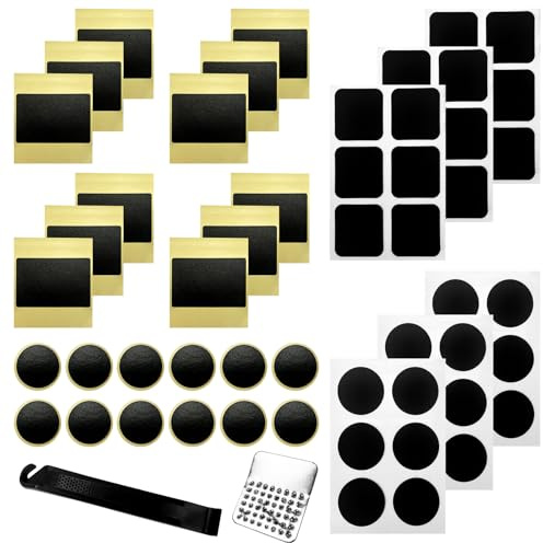 Bike Puncture Repair Kit 60Pcs Self Adhesive Bike Puncture Repair Patches Glueless Tire Patches Kit with Metal Rasps & Tyre Lever, Bicycle Inner Tube Repair Kit for Road, Mountain or Commuter Bikes