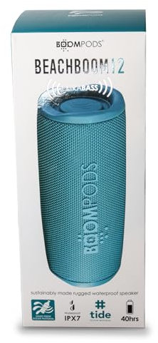 Boompods Beachboom 12 Sustainable Waterproof Bluetooth Speaker - Portable Speaker Made from Ocean-Bound Plastic, 5-Hour Battery & Selfie Button, IPX7 Waterproof Speakers for Shower & Travel, Blue