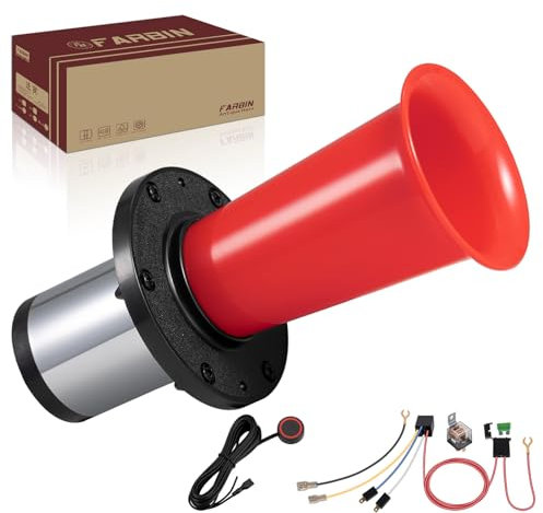 FARBIN Retro Hupe Antik Signalhorn Ahooga Hupe für Auto LKW alte Oldtimer Hupen Old Style Car Horn 12V 130db Klassisch Vintage Metall Rot Hupen mit Knopf