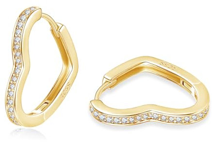Loutade Creolen Silber 925, Silber Herz Ohrringe Creolen mit Zirkonia, Hypoallergen Geometrische Ohrringe Kreolen Gold, Herzförmige Silber Ohrringe Creolen Gold Ohrschmuck für Damen Mädchen Frauen