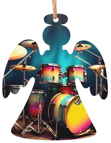 Cooles Trommel-Set, Druck, Urlaub, hängende Ornamente, niedliche Holzdekorationen, Ornamente für Weihnachtsbaum-Dekoration