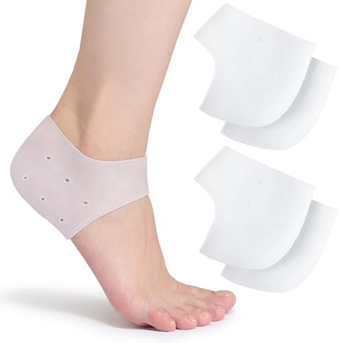 Rvaciio Silikon Fersenschutz, 6 Stück Gel Fersenpolster Pads, Fersensocken Für Fersensporn Plantarfasziitis, Fersenschmerzen, Trockene Rissige Ferse