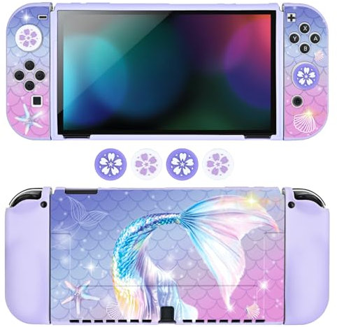 DLseego Hülle Kompatibel mit Switch OLED,Weiche Switch OLED Hülle mit dem Thema Traummeer Switch OLED Schutzhülle Switch OLED Case mit 4 Switch Joystick Kappen,Lila
