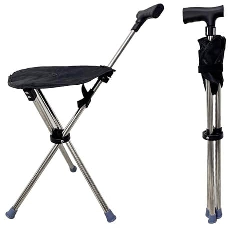 Phamouu Gehstock mit Sitz 68-90CM faltender Leichter Gehstock Stuhl Kapazität 250 lbs justierbare Höhe 2-in-1 beweglicher Sitz für Erwachsene Schwarz