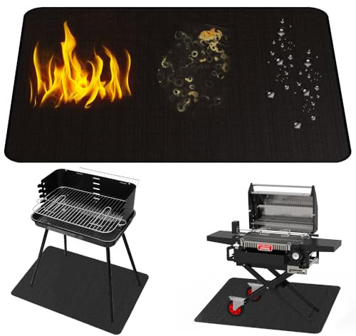 Foreverup Under Grill Mat for Outdoor Grill, 122x100CM Foldable Fire Pit Mat for Decking, 4-Layer Thickened Fireproof Mat BBQ Mats for Portable Charcoal, Gas Grills, Pizza Oven, Black
