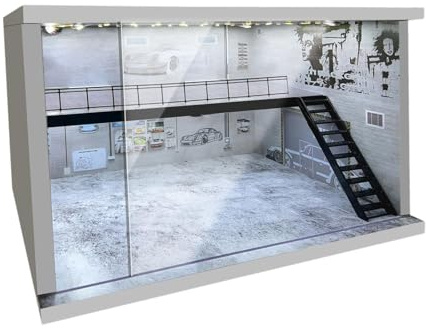 Luwecf 1/64 1/36 Scala 1/32 Garage Display Case Sfondo Acrilico Parcheggio Scena Doppio Strato per La Visualizzazione del Modello Collezione Diorama, B