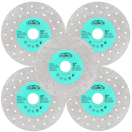LEKOMESH Steinplatten Schleifscheibe Diamantscheibe 125MM - Glasschneidescheibe (5 Stück) Granit-Trennblatt Diamantschleifscheibe für Steinplatten Stein Fliesen Marmor Granit Glas Diamant-Sägeblätter