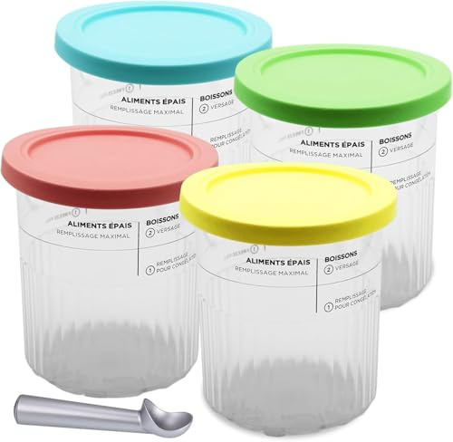 Rosaliia Ersatz-Creami Deluxe Pint-Becher und Deckel, 4er-Pack, kompatibel mit Ninja Creami 11-in-1 NC501 NC500 Series Deluxe-Eismaschine, 24 oz Deluxe XL-Becher (Blau, Pink, Gelb, Grün)