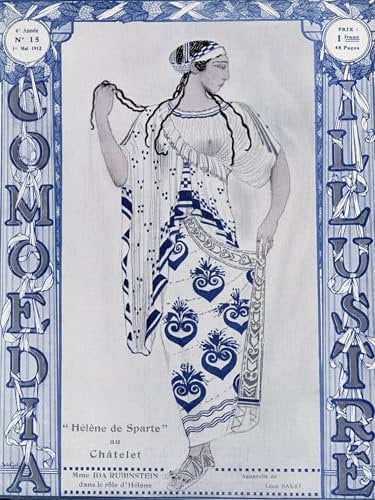 PSVDCTOO Gefeiert Wandbilder Kunst Poster Poster Bilder Les Ballets Russes Helena von Sparta im Chatelet Miss Ida Rubinstein in der Rolle der Helena von Leon Bakst für Heimdekoration 60x90cm