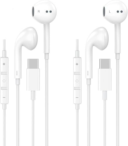 2 Pack USB C Headphones Wired Earphones USB C Earphones Type C Headphones In Ear Earbuds Wired with Mic &Volume Control for iPhone 16 15 Samsung Galaxy S25 S24 S23 iPad Pro Pixel Mac-book