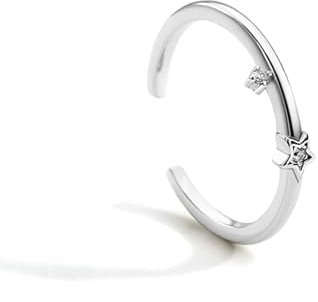 Bishilin Trauring Weißgold 375 Damen Einzeln, Hochzeit Ringe Stern mit Moissanit Schmal Ringe Verlobung Nickelfrei für Frauen Größe 52 (16.6)