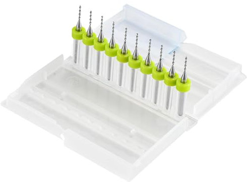 HOHXEN 10 Piezas Micro Brocas de Tungsteno, 1/8'' Vástago PCB Brocas, Micro Brocas para Joyería de Juguete, Artesanía, CNC, PCB, Carpintería, Modelo de Trenes Coches Barco - Diámetro de Corte: 1.0mm