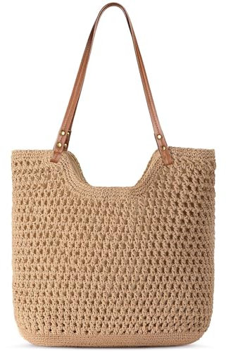 Shimmerz Gehäkelte Strandtasche für Damen, Sommer Strand Einkaufstasche, Weiche Geflochtene Handtaschen Schultertasche für Urlaub