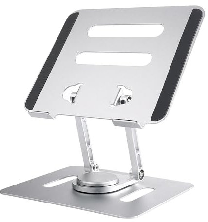 UPERFECT Silver Portable Monitor Stand, Adjustable Laptop Stand with 360 Rotating Base, Ergonomic Laptop Riser for Desk, Heavy Duty Aluminum Stand for 7-22 Inch Monitor/Laptops/Tablet/Phone